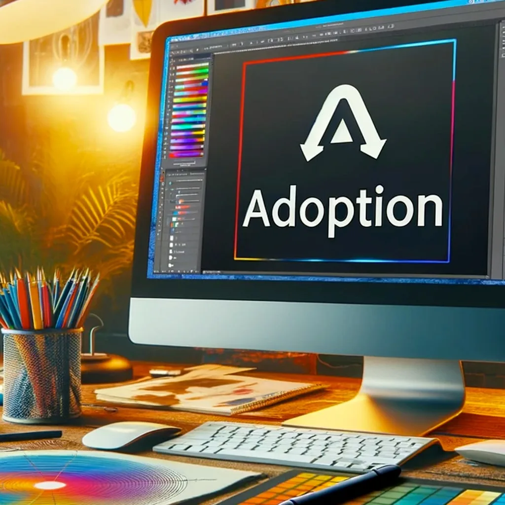 Espace de travail de designer utilisant des logiciels graphiques, palettes de couleurs, croquis, et tablette graphique.