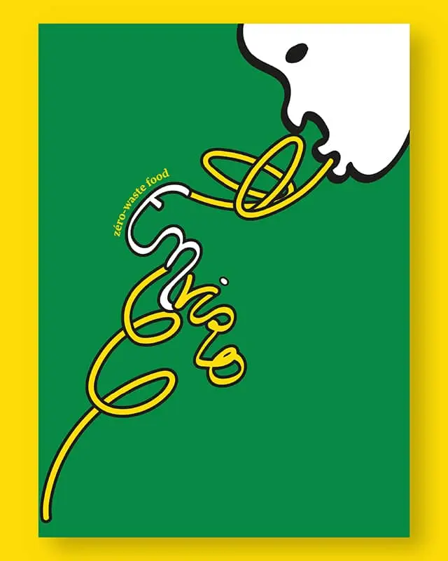 Affiche verte avec une illustration de visage blanc et une typographie jaune formant 'Enviro'.