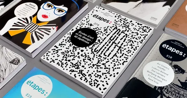 Proposition de couverture non retenue pour le numéro 274 d’Étapes Magazine, avec une trame de points et le mot « Créa ».