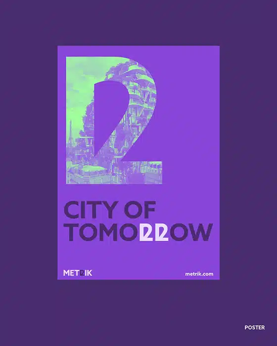 Création d'une affiche graphique "City of Tomorrow", un projet étudiant de notre formation courte en graphisme.