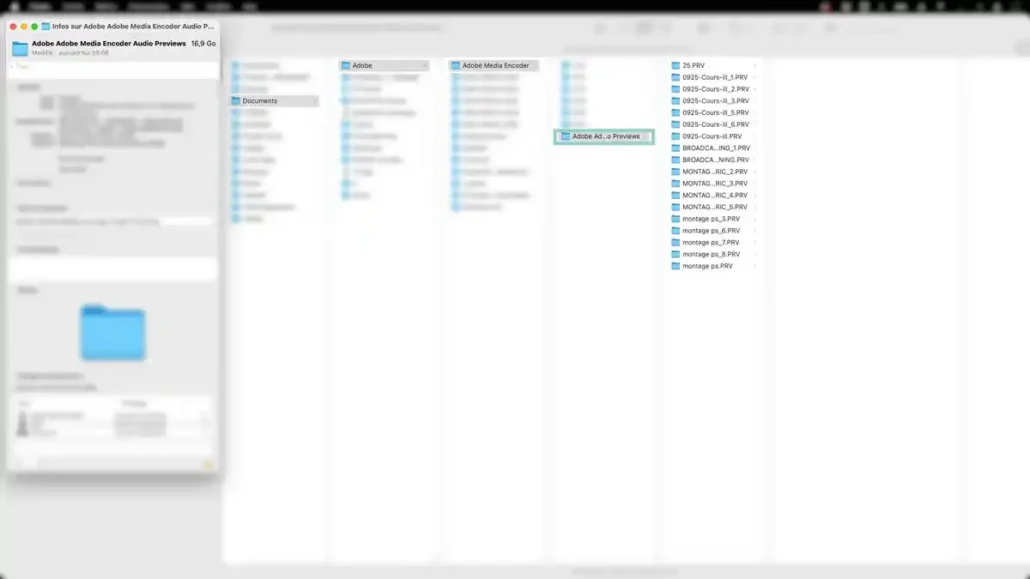 Solution pour un disque dur plein : supprimer les 366 éléments de cache du dossier Adobe Media Encoder.
