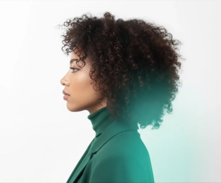 Portrait de profil d'une jeune femme en veste verte, symbole de l'accompagnement individuel chez bo école.