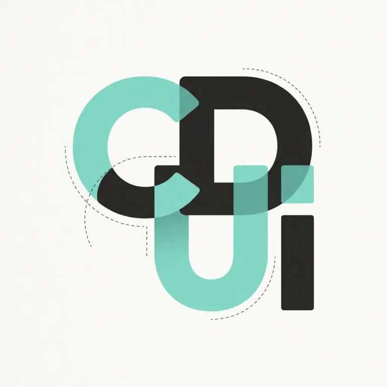 Formation CDUI 2026-2027 chez bo école, typographie géométrique des lettres CDUI en turquoise et noir illustrant le titre professionnel Concepteur Designer UI reconduit.